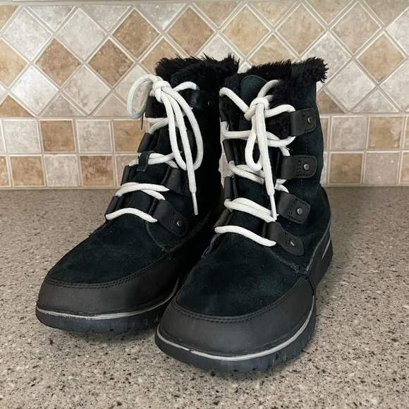 Sorel Women’s Joan Explorer Cozy Black Leather/Suede Size 8 - Picture 1 of 10
